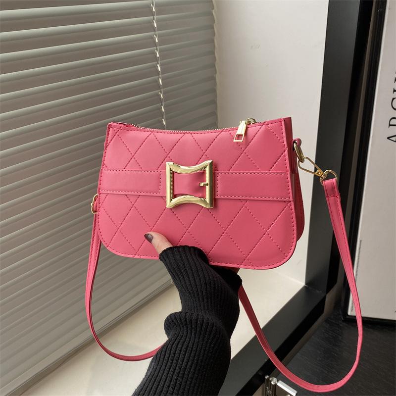 

Темпераментная вышивка ромбами 2025 новая однотонная корейская версия женская повседневная трендовая портативная сумка-мессенджер через плечо для женщин розовый