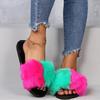 Plush Mix Color Straps Slides Women 2025 Black Flat Heels Slippers Women Leisure Light Weight Daily Shoes Plus Size 43