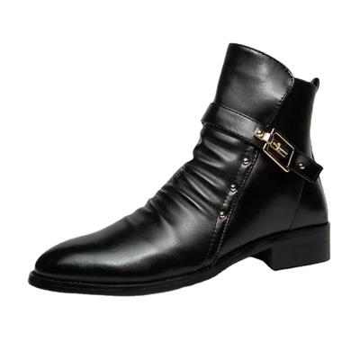 Outono Inverno Elegante Preto Couro Chelsea Botas Biqueira Fina Vestido de Negócios Sapatos Formais Estilo de Rua Botas de Motociclista Knight
