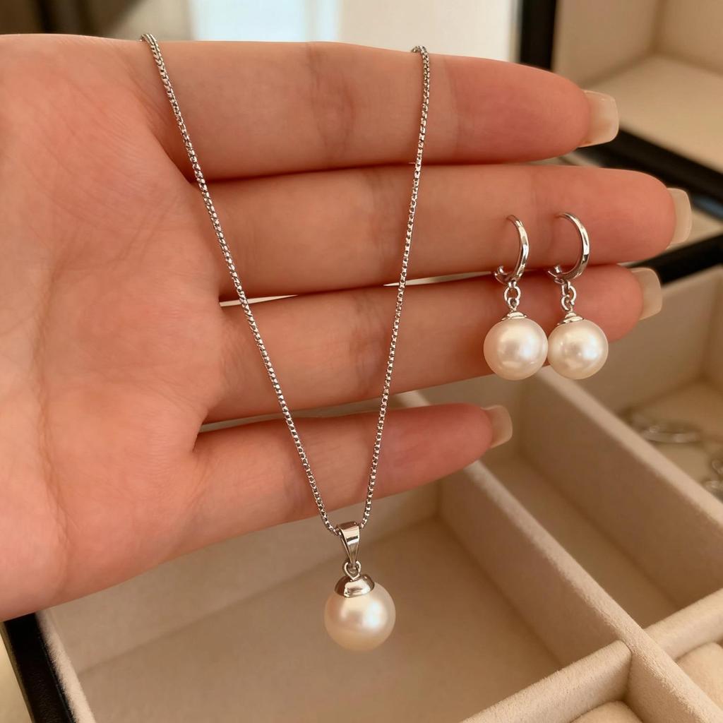 Elegantes Faux-Perlen-Halsketten- und Ohrring-Set im europäischen und amerikanischen Stil