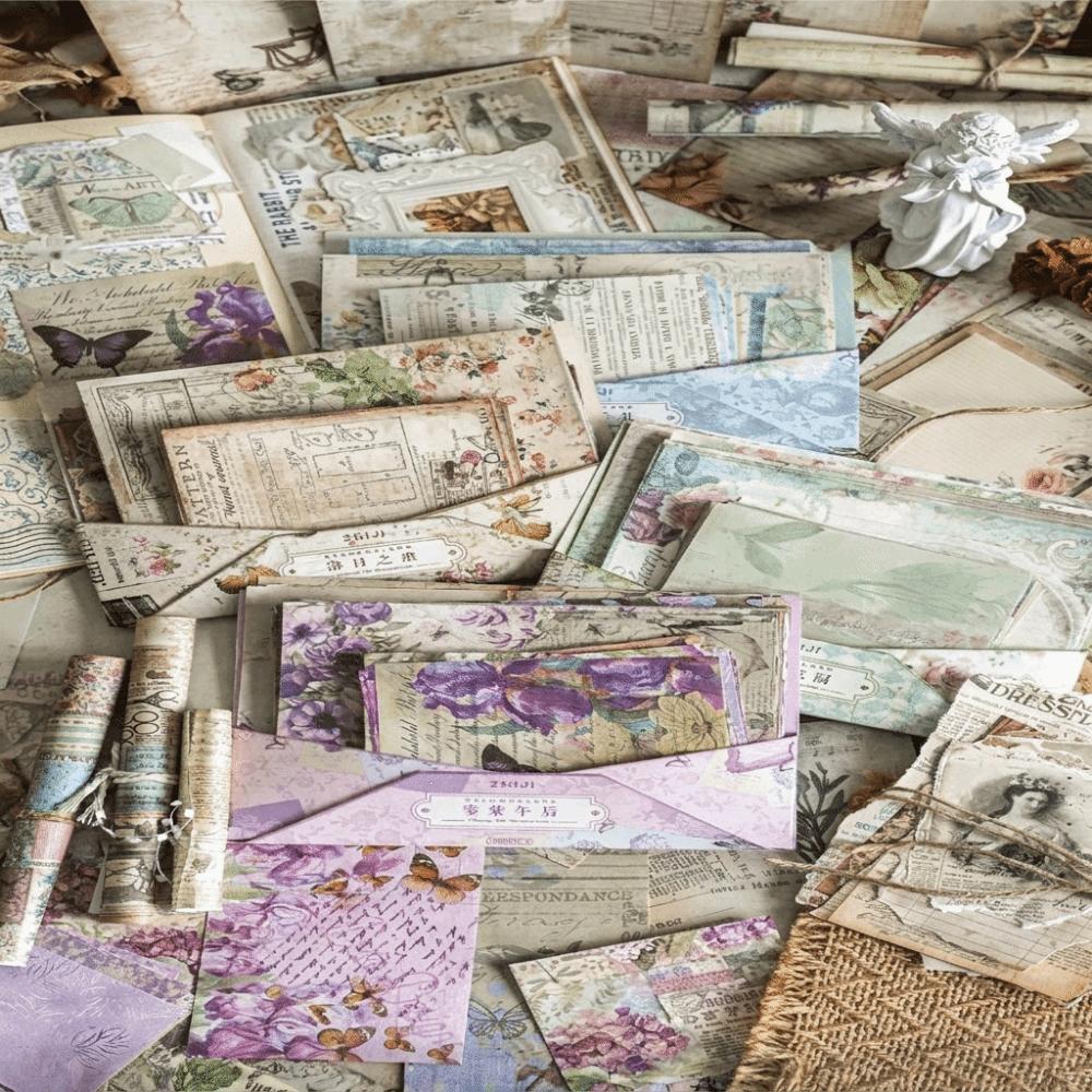 100Sheets Ephemera Scrapbook Paper Retro Scrapbooking Paper Set Vintage Paper Pack DIY Art Crafts