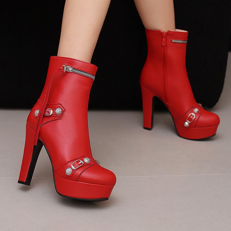 Damen Stiefeletten mit hohen Absätzen, Herbst und Winter, neue wasserdichte Plateaustiefel im europäischen Stil, dicker Absatz, große Römerstiefel