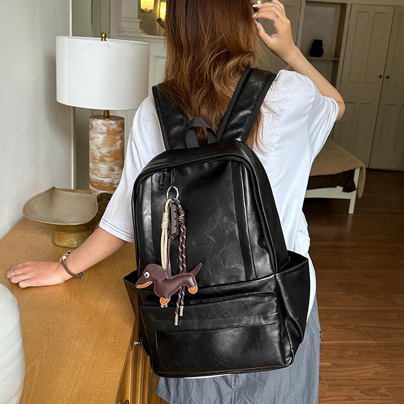 Schoolbag schoolbag men's and women's backpack soft leather computer bag leisure travel large capacity student schoolbag travel bag