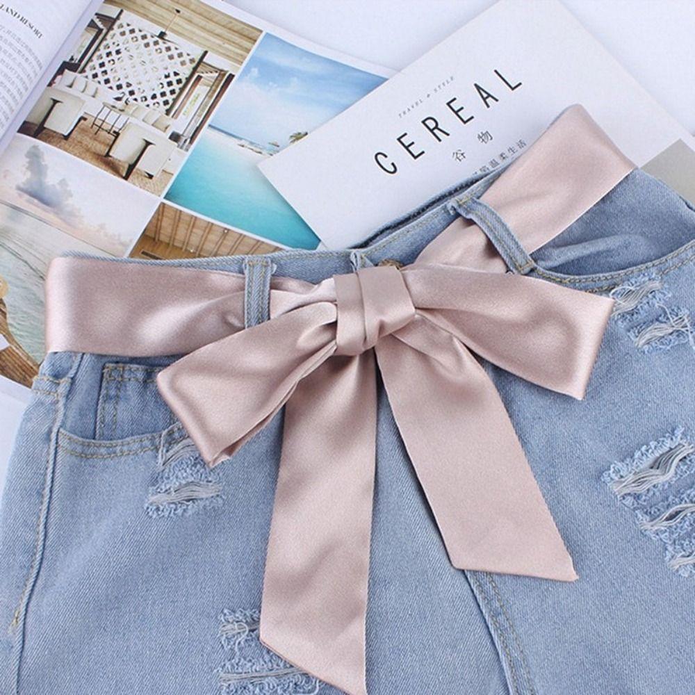 Waistbands Silk Scarf Solid Color Ribbon Knot Rope Fashion Long Scarf  Ladies