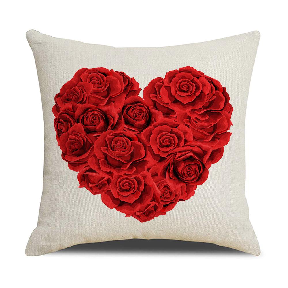 Valentine's Day Pillow Nordic Red Car Rose Love Print Cushion Linen Cushion Home Products
