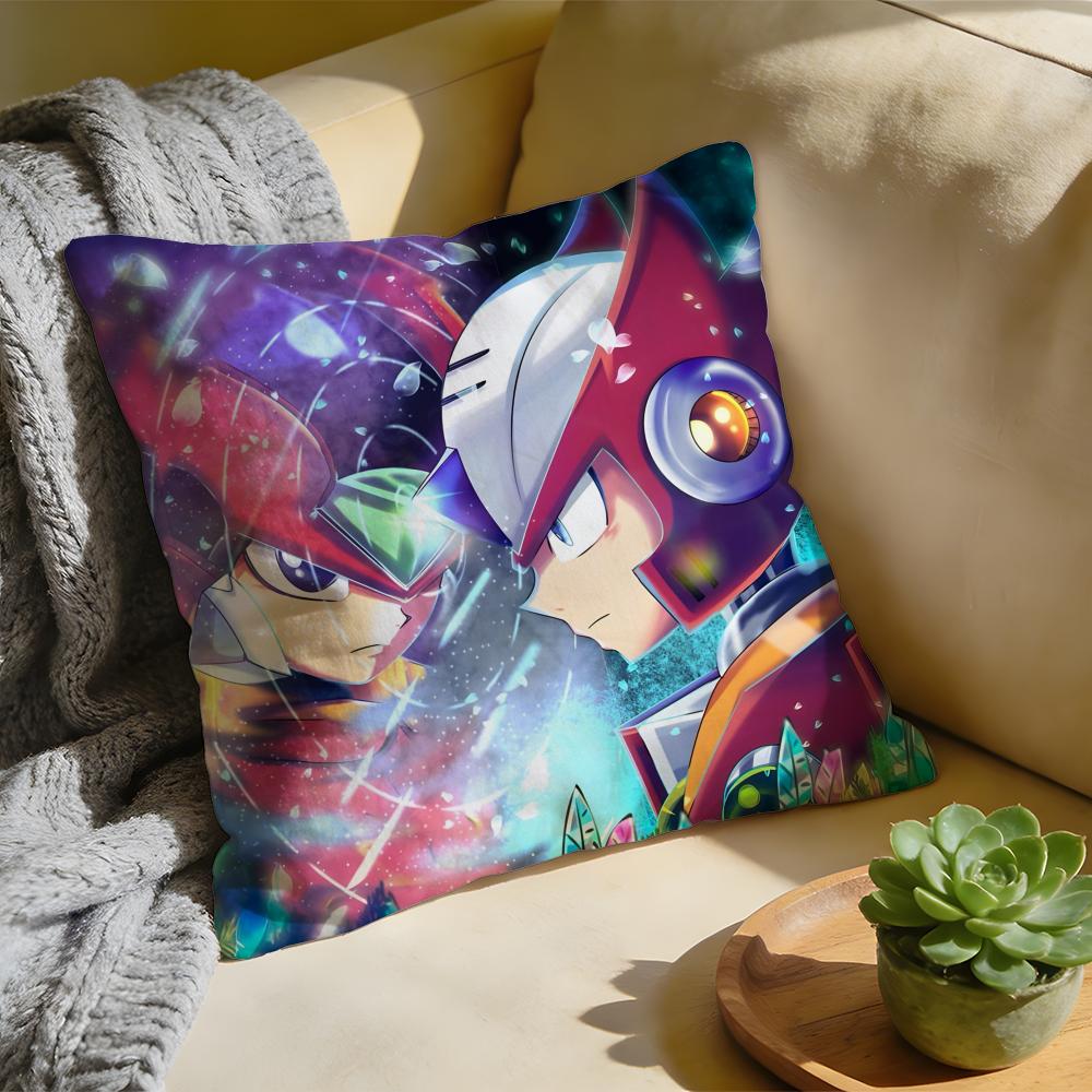 RRockman Mega Man Anime Game Cushion Cover Washed Linen Soft Breathable Decorative Case For Sofa Home Pillow Cover