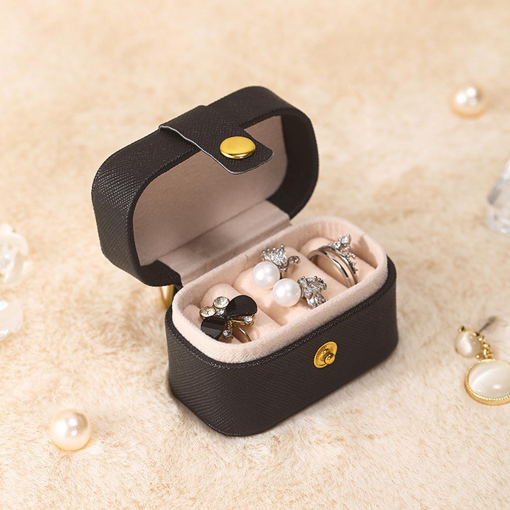 Elegant PU Leather Case Jewelry Organizer Secure Rings and Earrings Storage Container with Soft Velvets Interior