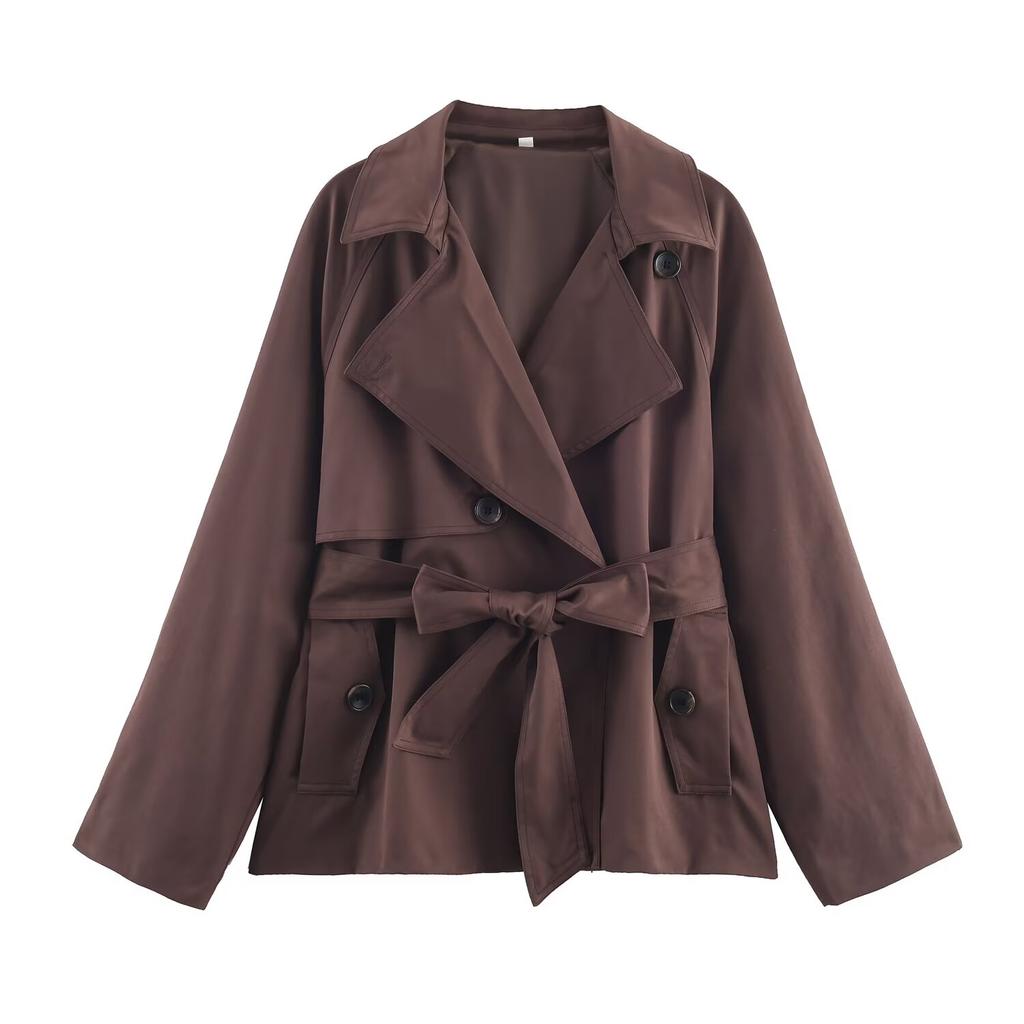 Moda Autunnale Multicolore con Cintura Cappotto Corto Joker Manica Lunga Cappotto Casual Capospalla