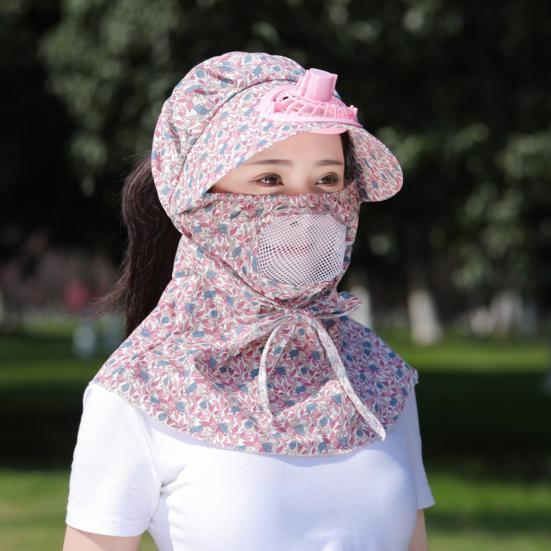 Fan Sunhat Strong Wind Cooling Sunshade Wide Brim Hollow Out Mesh Sun Protection Decorative Neck Protection Outdoor Fan Cap Headwear