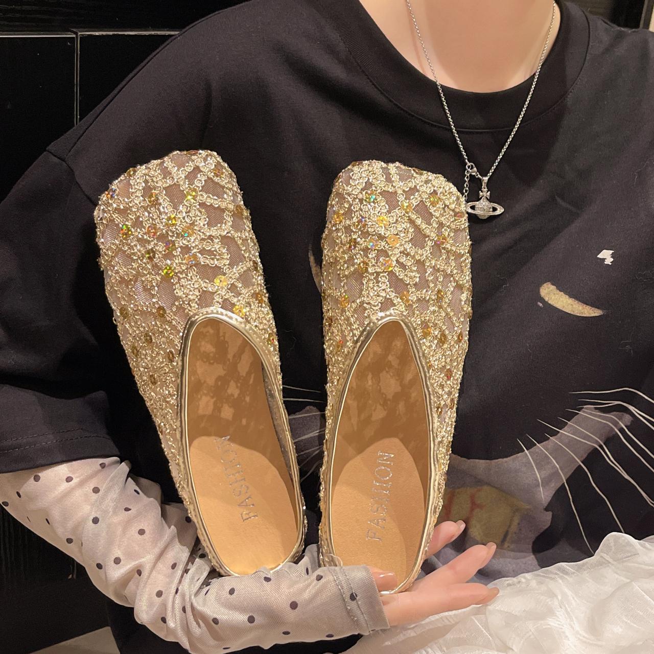 

Big Size Shoes Slippers Casual Slides Cover Toe Luxury Fashion Bling Shoes Cover Toe Ladies Slippers Luxury Slides Big Size Des 42 золотий