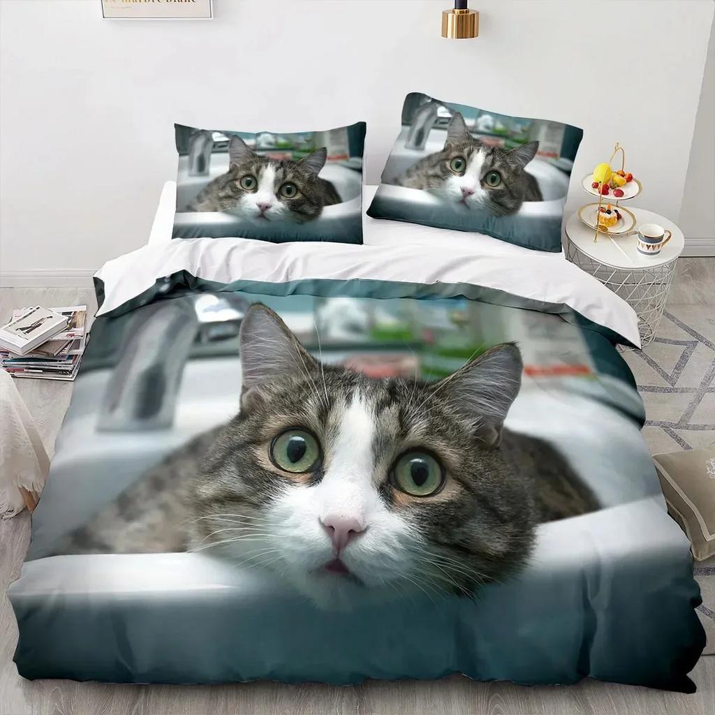High-End Premium New 3D Print Animal Cat Comfortable Duvet Comfortable Quilt Cover Pilowcase Beding Set Children Bedrom Decoration Home Textile