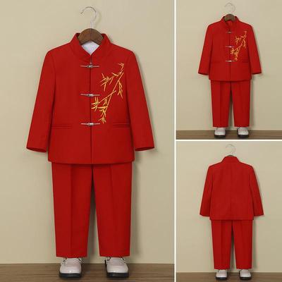 Children's Hanfu Set: Boy's Chinese Style Formal Tang Suit - Red Performance Costume for 1-Year-Olds