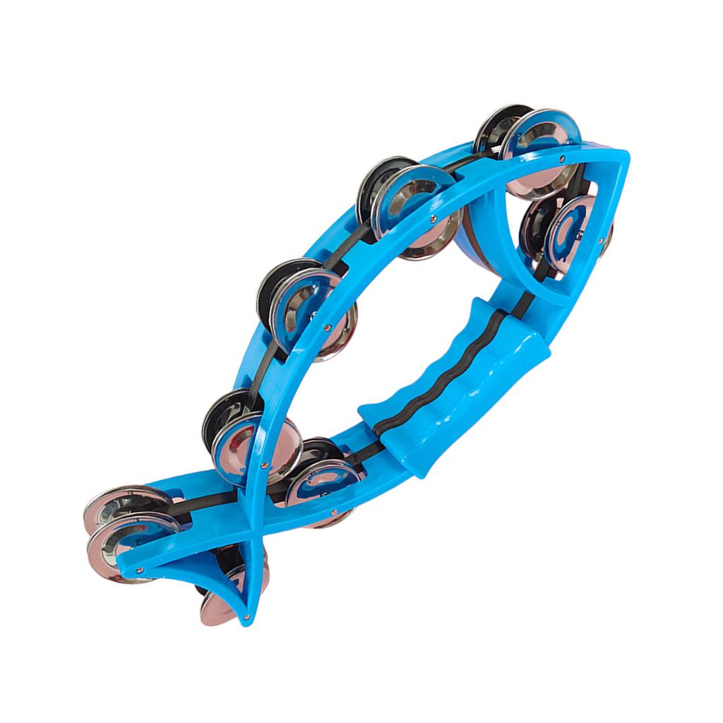 Double Row Tambourines Fish Shaped Handbell Half Moon Tambourine Musical Instrument for Adults Kids Church Bars
