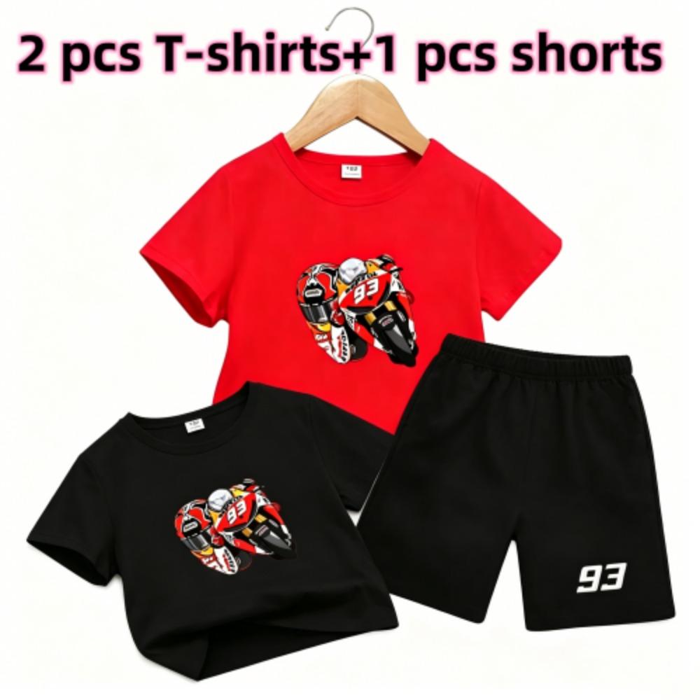Outdoor Street Motorcycle Rennwagen Muster Druck Nr. 93 Kinder T-Shirt und Shorts 2-teiliges Set Sommer Haus Freizeit Outfit Jungen und Mädchen Sport Set