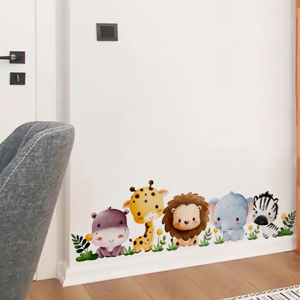 Cartoon Animal Skirting Board Wall Stickers for Children's Room Bedroom Walls, Cute Self-adhesive Corner Stickers