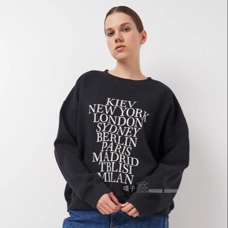 Swedish Single H's Plus Size Women's Letter Print round Neck T-shirt Loose-Fitting Fleece Pullover Sweatshirt