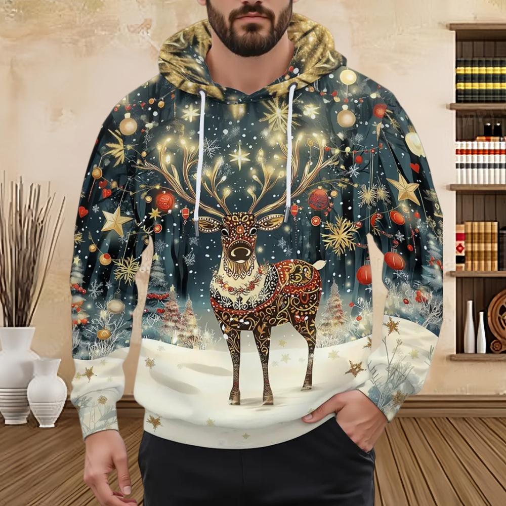 Men's Fashion Christmas Skull Tree Pattern 3D Print Long Sleeve Hoodie Sweatshirt Large Pocket Pullover Oversize Sweatshirts Top