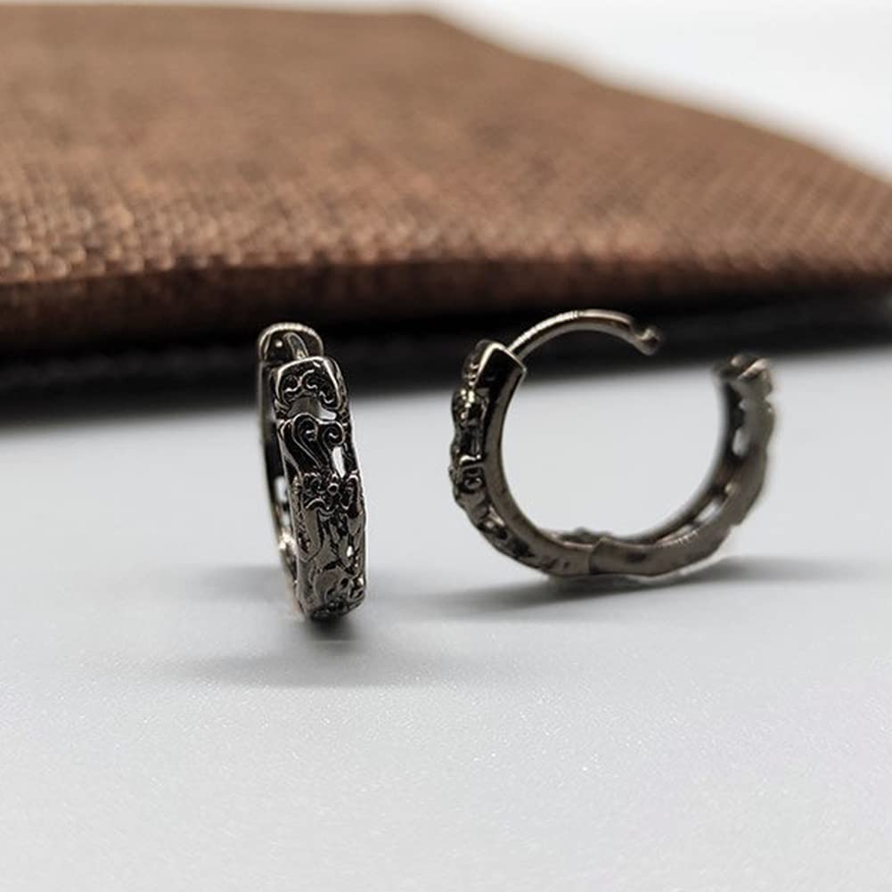Rockyu Hoop Earrings for Black Chinese Style Dragon 925 Accessories Men, Ring, Earrings, Pixiu, Silver, Hypoallergenic, Birthday, Anniversary, Party,