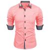 Fashionable Men's Spring Autumn Men's Plaid Color Matching Slim Casual Shirt Long Sleeved Shirt