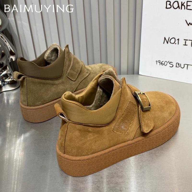 Suede Flats Women Snow Ankle Boots Platform Casual Shoes Designer Short Plush Cotton Botas 2024 Trend Winter Walking Botas Mujer