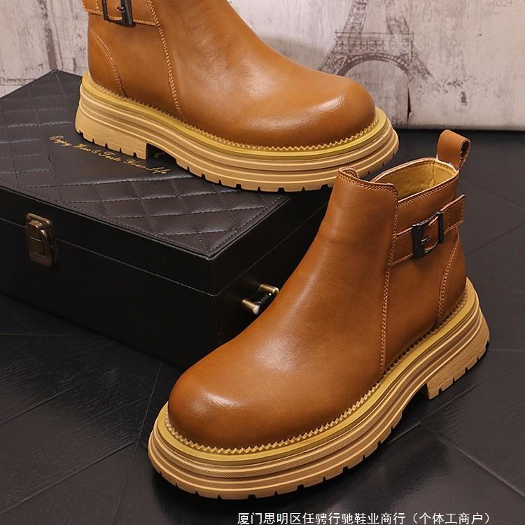 Pánské kožené Chelsea boty bez tkaniček - Kotníkové, Britský styl, s vnitřním zvýšením výšky a teplem Martinových bot.