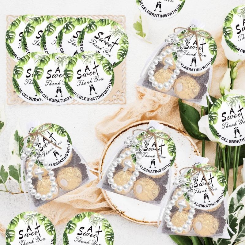 20Sets Crosses Keychain Favors With Thank You Label Organza Packaging Bulk Gift Set with Rope For Baby Showers Parties