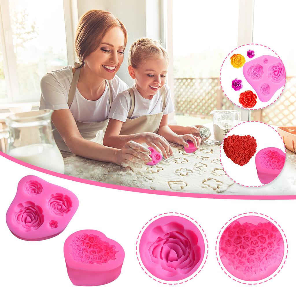 Silicone  Valentine's Day Rose Flower Heart Shape Chocolate Cake Baking Tool