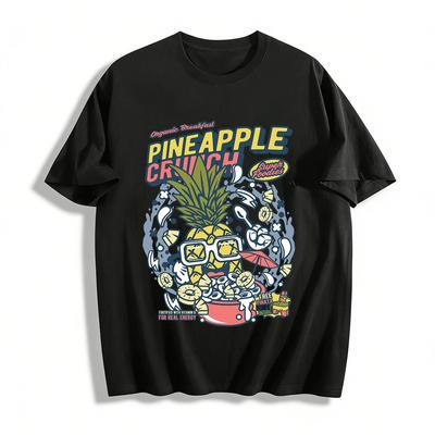 Fun Pineapple Crunch Cereal Graphic Casual Short Sleeve Tee Pure Cotton T-shirt
