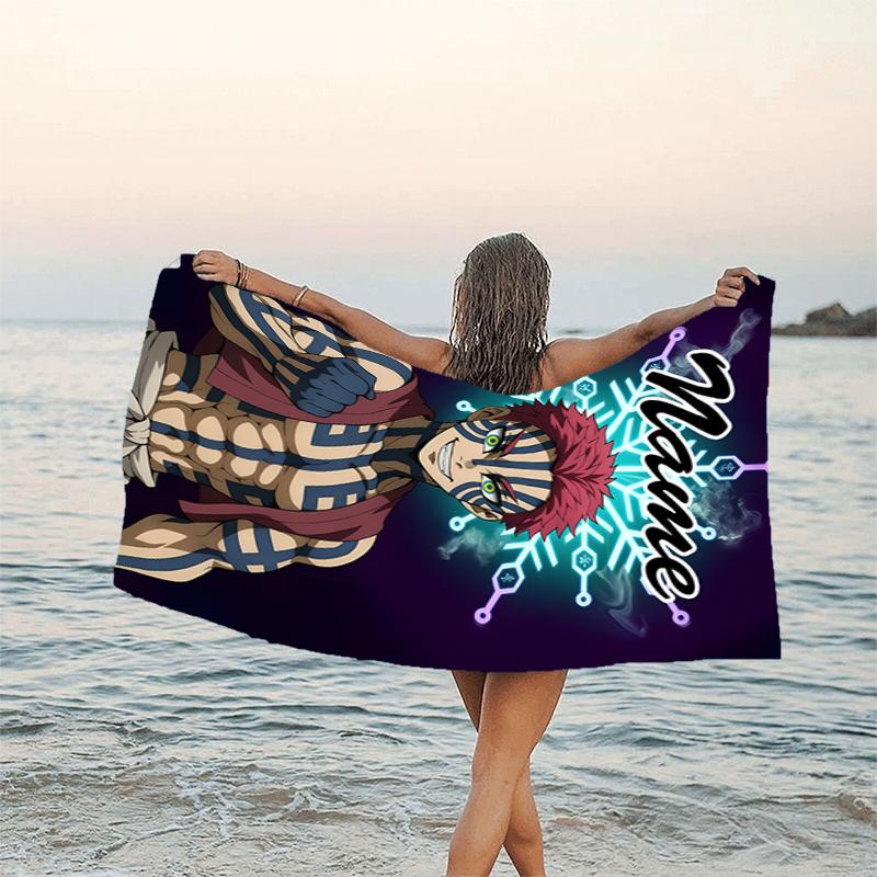 1pc Demon Slayer4 Beach Towel with Custom Name, Beach/Swimming/Bath/Picnic/Camping Towel, Suitable for Seaside Beaches