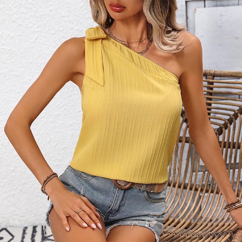 

Женский однотонный жилет с открытыми плечами и бантом на весну и лето, сексуальный жилет без рукавов с косыми плечами, майки S-XL XL жёлтый