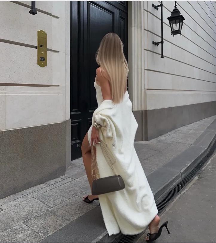 Extralanger flauschiger Nerz-Kaschmir-Cardigan - Weicher weißer Strickpullover für Herbst/Winter 2025, Übergröße verfügbar