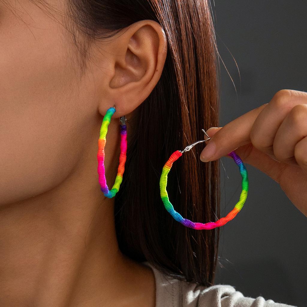 Summer Vacation Style Colorful Rope Woven Circular Women's Earrings