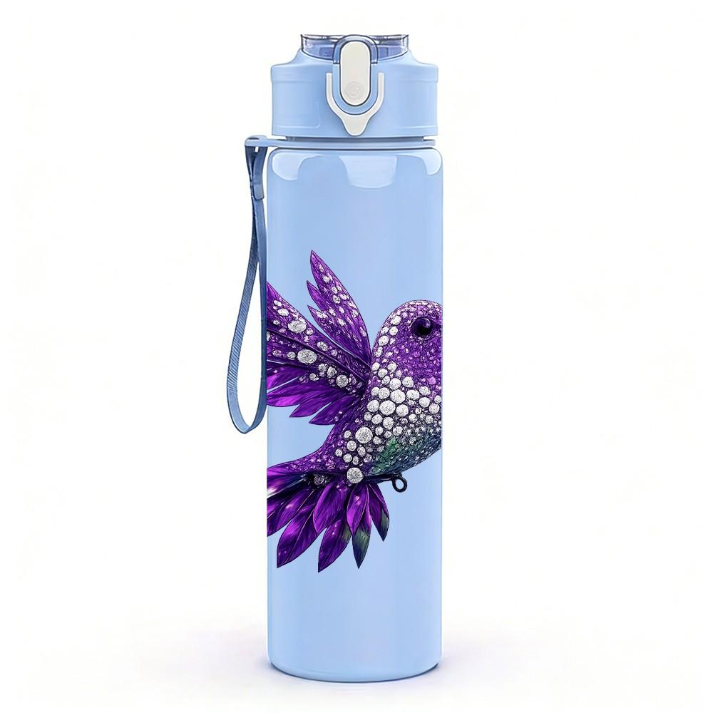 1PC Purple Hummingbird Bird 750ml Color Plastic Sports Water Bottle Leakproof Flip Straw Lid Suitable for Sports Office Home Use