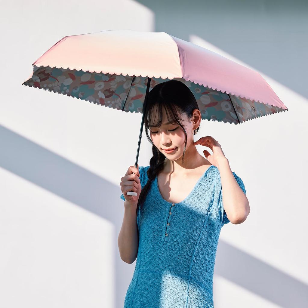 Estaa Sun and Rain Gradient Floral Heat Sun UV Peach (Esta) Women's Parasol, Umbrella, Foldable, Compact, Pattern, Shielding, Protection, Cut, 50cm,