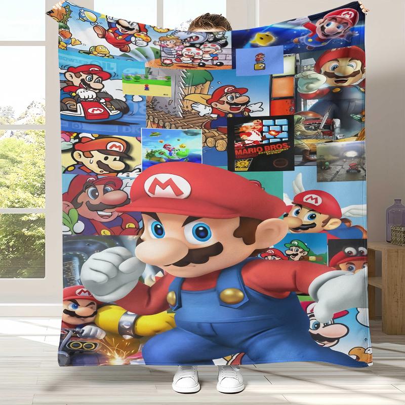 Retro M-Mario Bros Game Cartoon Flannel Blanket,Ultra Soft Warm Plush Throw for Home Bedroom Bed Sofa Cover Camping Picnic gift