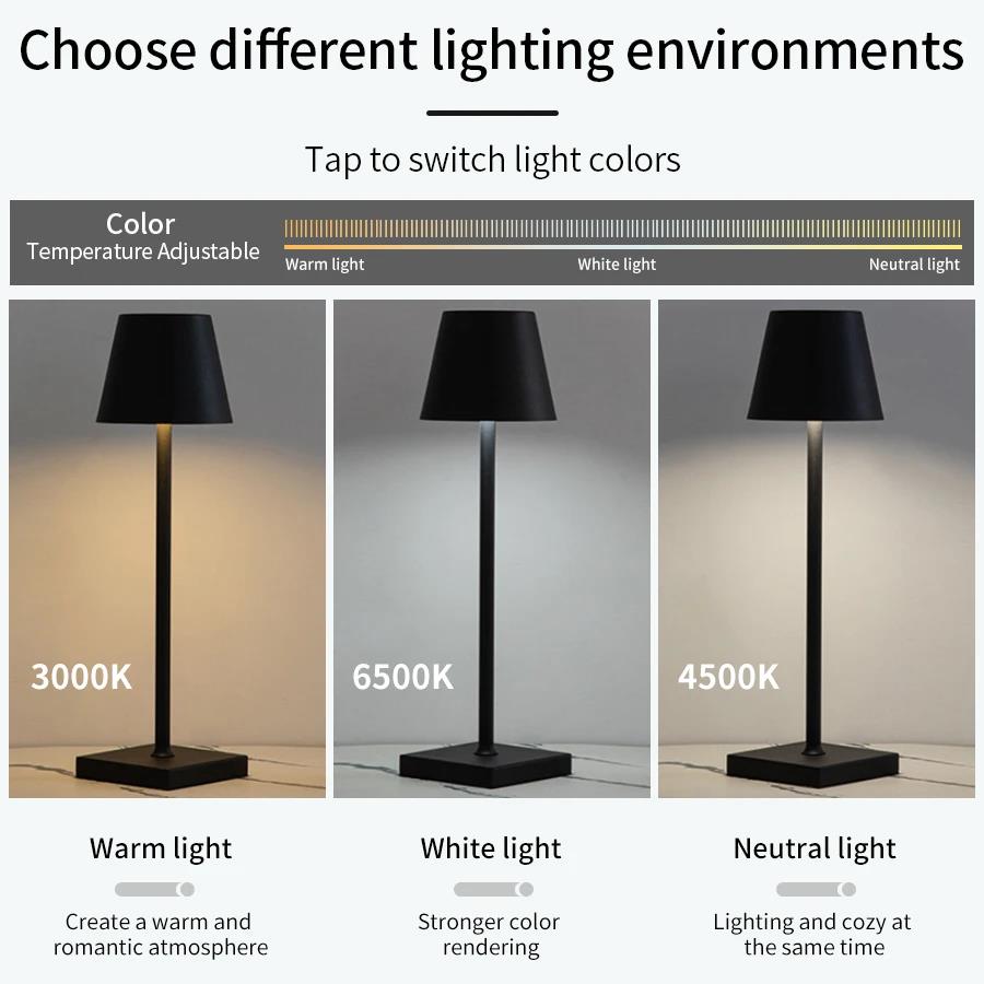 LED Desk Lamp Rechargeable Table Lamp 3 Levels Dimmable Bar Restaurant Ambiance Wireless Touch Lamps Waterproof Led Lights Back Up Lights 1
