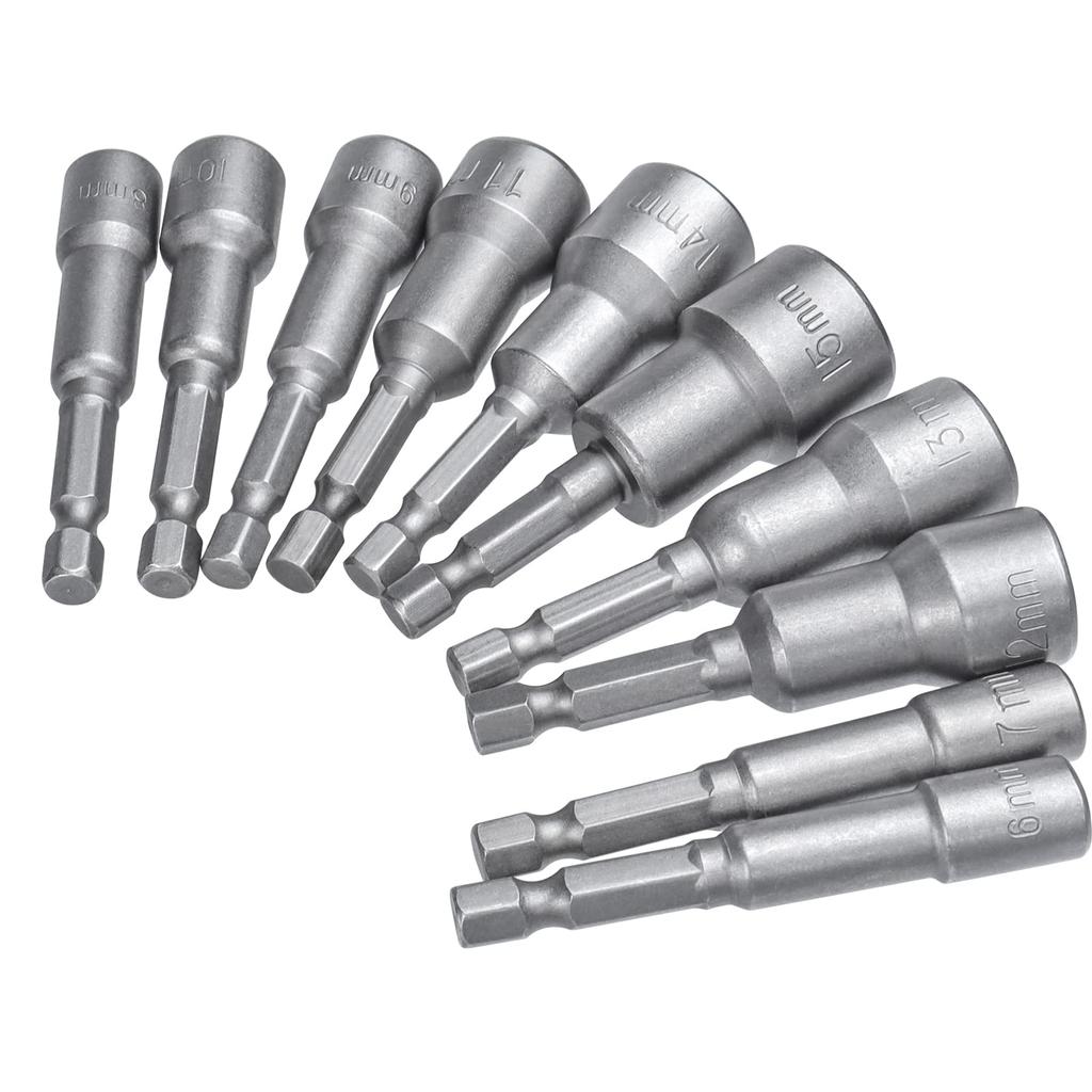 Bestgle Sechskantschaft Stecknuss-Bit 65mm Stecknuss-Adapter 10er Set Manuelle und Elektrische Ausführung Steckschlüssel Antriebsgröße Schlagschrauber Stecknuss Sechskant