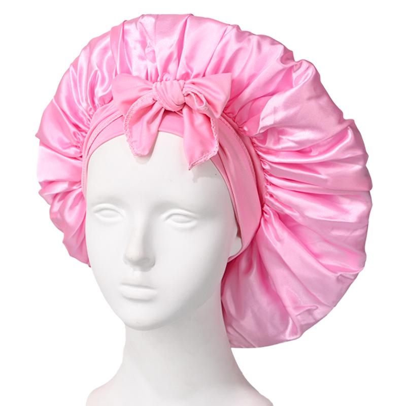 Extra Large Satin Bowknot Sleep Cap for Women's Hair Care