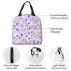 Light Purple Floral Pattern Insulated Lunch Bag for Women Kids Portable Food Boxes Thermal Lunch Box Tote