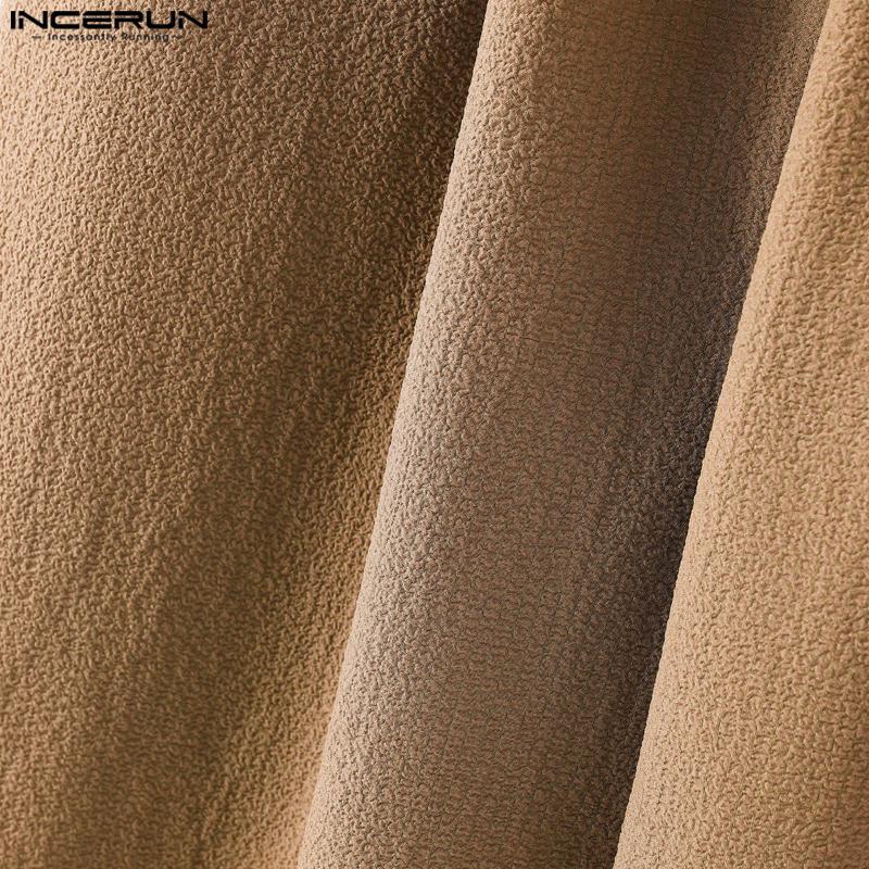 INCERUN Men Drawstring Elastic Waist Solid Texture Casual Long Straight Pants