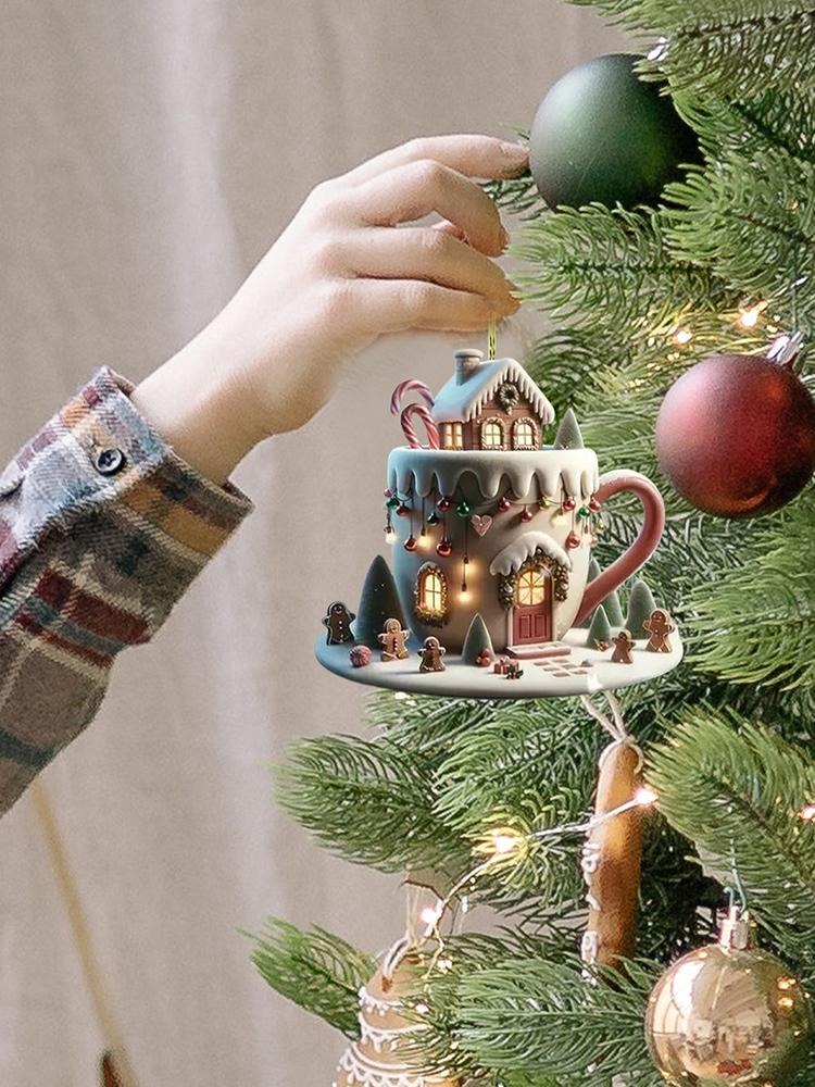 Coffee Cup Christmas Ornament Acrylic Hot Cocoa Tree Pendant Ornaments 2025 Christmas Decorations Xmas Navidad Party 2D