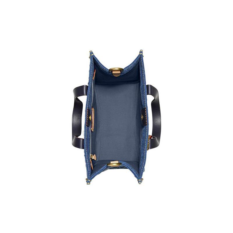 Coach Handbag Field 30 Large Capacity Water Corrugated Removable Shoulder Strap Fabric Tote Bag Shopping Bag Crossbody Shoulder Large Women's Navy