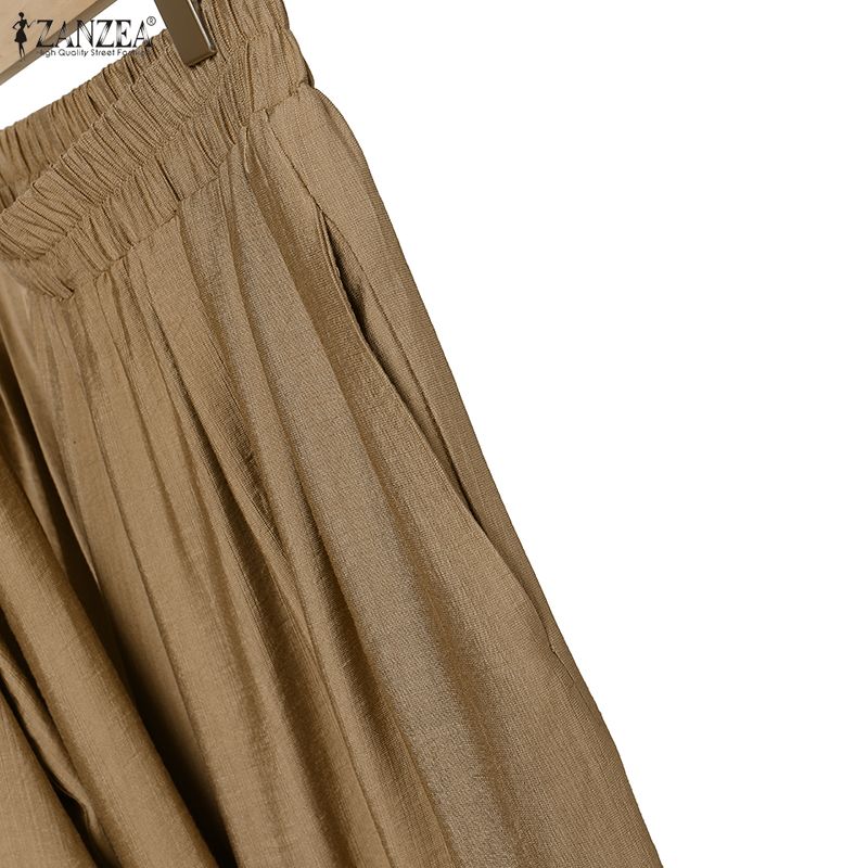 ZANZEA Womens Vintage 2PCS Sets Cowl Neck Blouse and Wide Leg Trousers Casual Loose Suit Autumn Spring Outfits