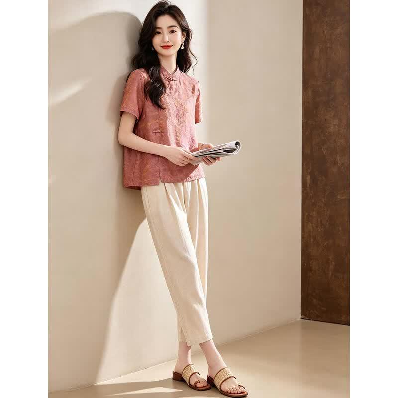 D.F.DEAR Women's Stand Collar Jacquard Two-Piece Set
