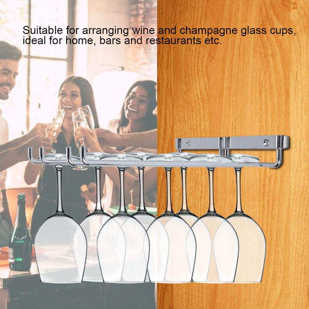 Double Row Iron Chrome Wine Glasses Holder Wall Mount Stemware Rack