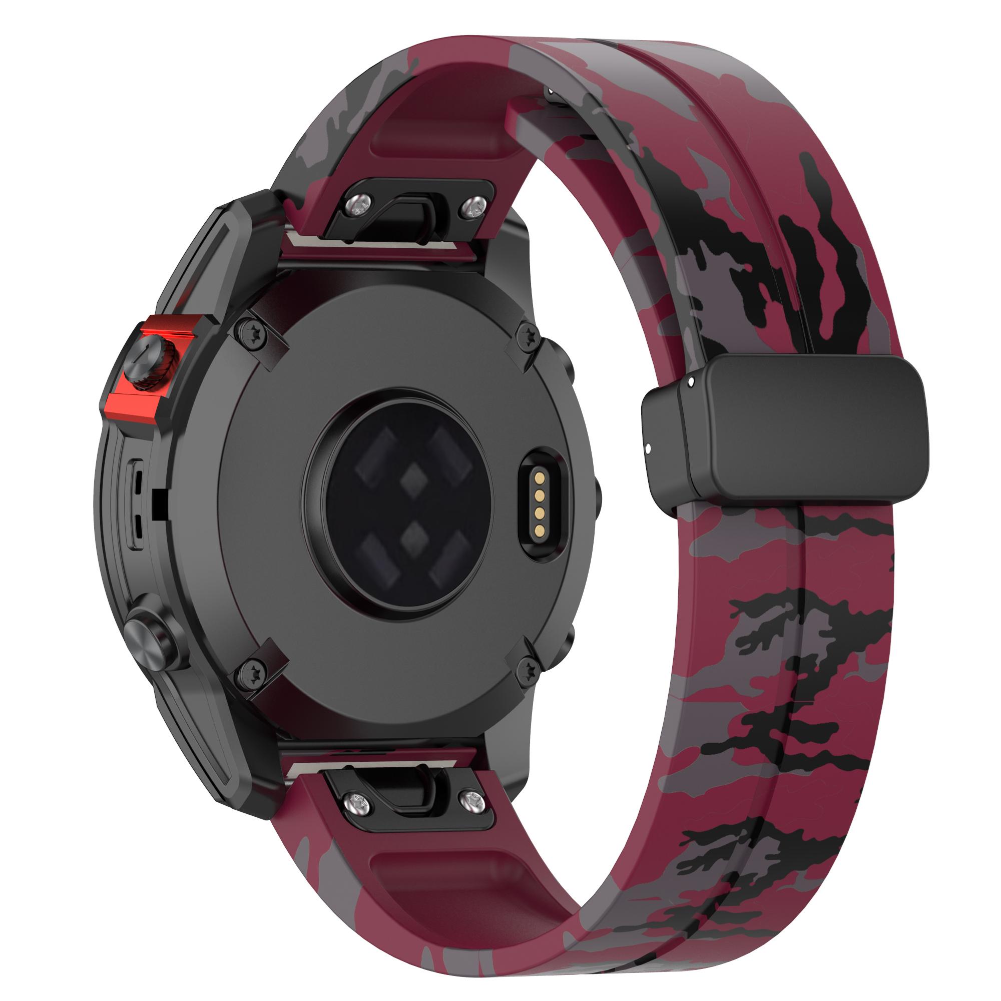 

For Garmin Tactix 7 Pro/Fenix 7X/6X/6X Pro/5X Plus Black Buckle Watch Band 26mm Silicone Strap Camo Wine Red