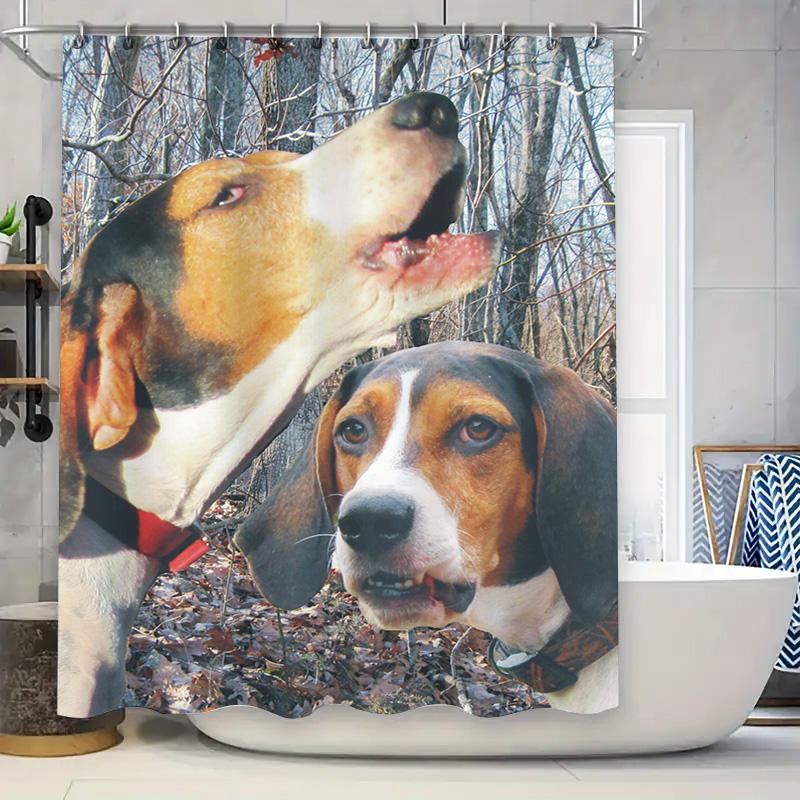 

Animal Print Shower Curtain Pet Portrait Bathroom Decor With Red Collar Design For Home Decoration In Bathrooms. W60H190(CM)-1 Pcs