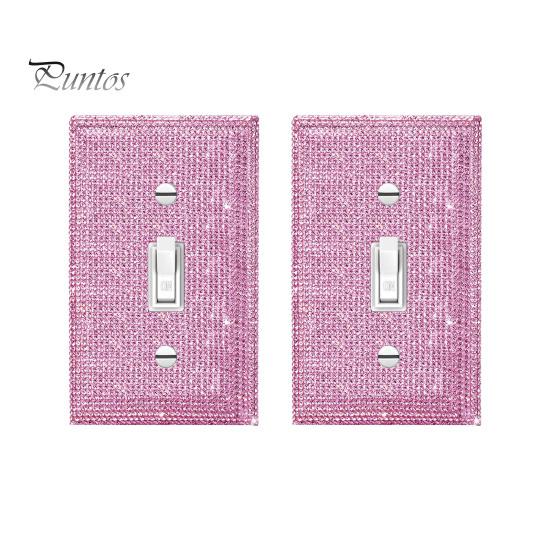 

2Pcs Rhinestone Outlet Wall Plate Один перемикач світла Plate Home Office Вітальня Ванна кімната Кухня Декоративна розетка Кришка розетки рожевий