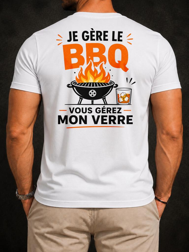 French Bbq Unisexager Je Gere Le Bbq Vous Gerez Mon Verre Text With Flame Grill And Drink Icon Mes Unisex All Tshirt