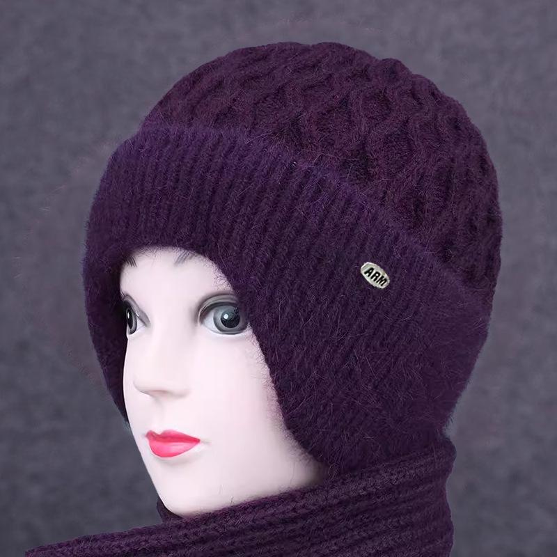 Women's Winter Wool Knit Hat with Ear Protection for Elderly